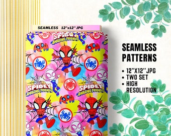 Spidey and his Amazing Friends Seamless Papers, Spidey Digital Papers, Birthday Wrapping Papers, Marvel Superhero Fabric Patterns