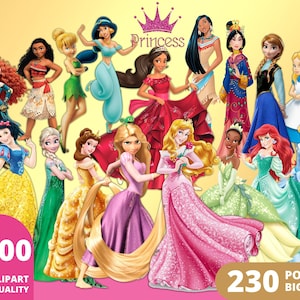 Prinzessin Clipart PNG, Prinzessin PNG Bundle, Aschenputtel Tiana Raya Belle Gefrorene verhedderte Meerjungfrau, Prinzessin Sublimation, Prinzessin Poster