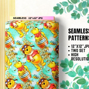 Winnie the Pooh Seamless Papers, Winnie Bear Digital Papers, Birthday Gift Wrapping, Bear Seamless, Winnie the Pooh Fabric Patterns