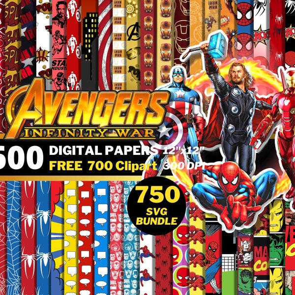 Papiers numériques Marvel Avengers, Super héros Clipart PNG, Spider Man, Iron Man, Captain America, Thor, Avengers Marvel, modèles sans couture