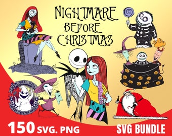 Nightmare Before Christmas SVG Bundle, Jack Skellington Clipart PNG, Jack and Sally Layered SVG, Halloween Town Theme Party