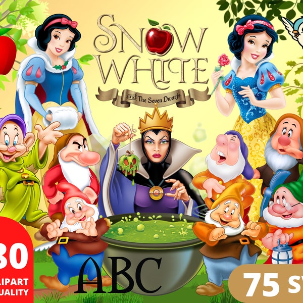 Snow White Clipart PNG, Snow White Layered SVG, Princess Clipart, Evil Queen Art, Snow White Birthday Print