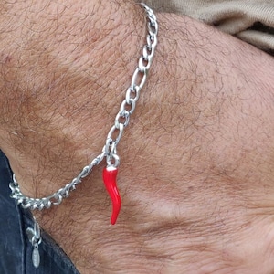 Pulsera de buena suerte Cornetto italiano, pulsera de acero inoxidable personalizada para hombre o unisex estilo vintage de los años 80, regalo de uso diario para él