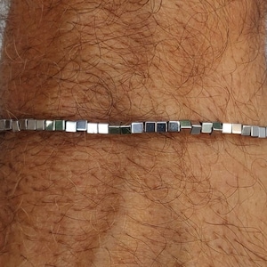 Silver hematite Bracelet, Unisex Steel Finish, Minimalist bracelet, Waterproof Boho gift for him and her urban chic modern minimalism