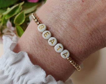 Customized Name Bracelet option with Family Names, Golden Beads Boho Chic Bracelet  Gift for Love Friendship and Family, gift for mum