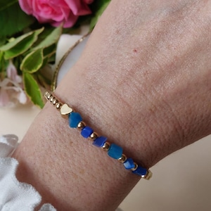 Customizable Gift for Special Occasions, Cobalt Blue Cat&#39;s Eye Bracelet with Hematite Accents - Healing Gemstone Jewelry, boho gift for her