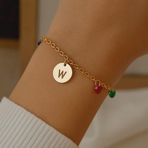 Initial Bracelet, Rainbow crystals Minimal Boho Chic Stainless Steel gold plated Bracelet,dainty tiny bracelet boho chic gift, Made in Italy