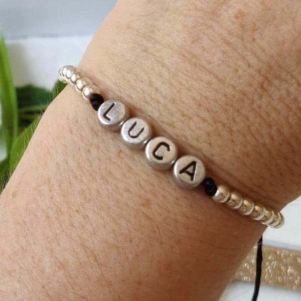 Waterproof unisex Customized Name Bracelet option with Family Names stainless steel Beads, Boho Chic  Gift for Love Friendship and Family