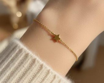 Dainty Tiny star Delicate Bracelet,18k Gold-Plated Steel,Lucky star Charm, gift for Minimalist enthusiasts, gift for friend, Made In Italy