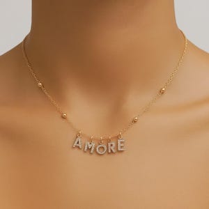 Amore Necklace, Italian Love Statement Necklace, Rose Gold Steel, Cubic Zirconia, Sparkling Gift for Her,Amore Italiano, Made in Italy gift