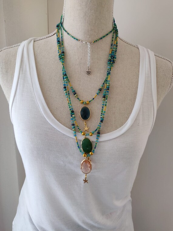 Lot De Bijoux Vintage En Perles De Verre - Colliers, Bracelet, Bague, De L'île D'Elbe Italie