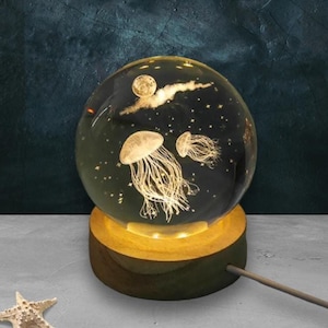 Jellyfish Night Light |3D Print Moon Night Lamp| Cute Home Decor |Crystal Ball Desk Lamp | Interchanging Colours| Custom Baby Gift
