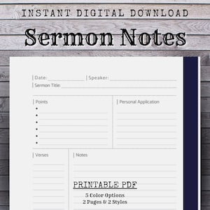 Sermon Notes - Christian Note Template - Printable PDF - Instant Download
