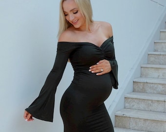 Ruched Front Mini Bell Sleeve Maternity Dress