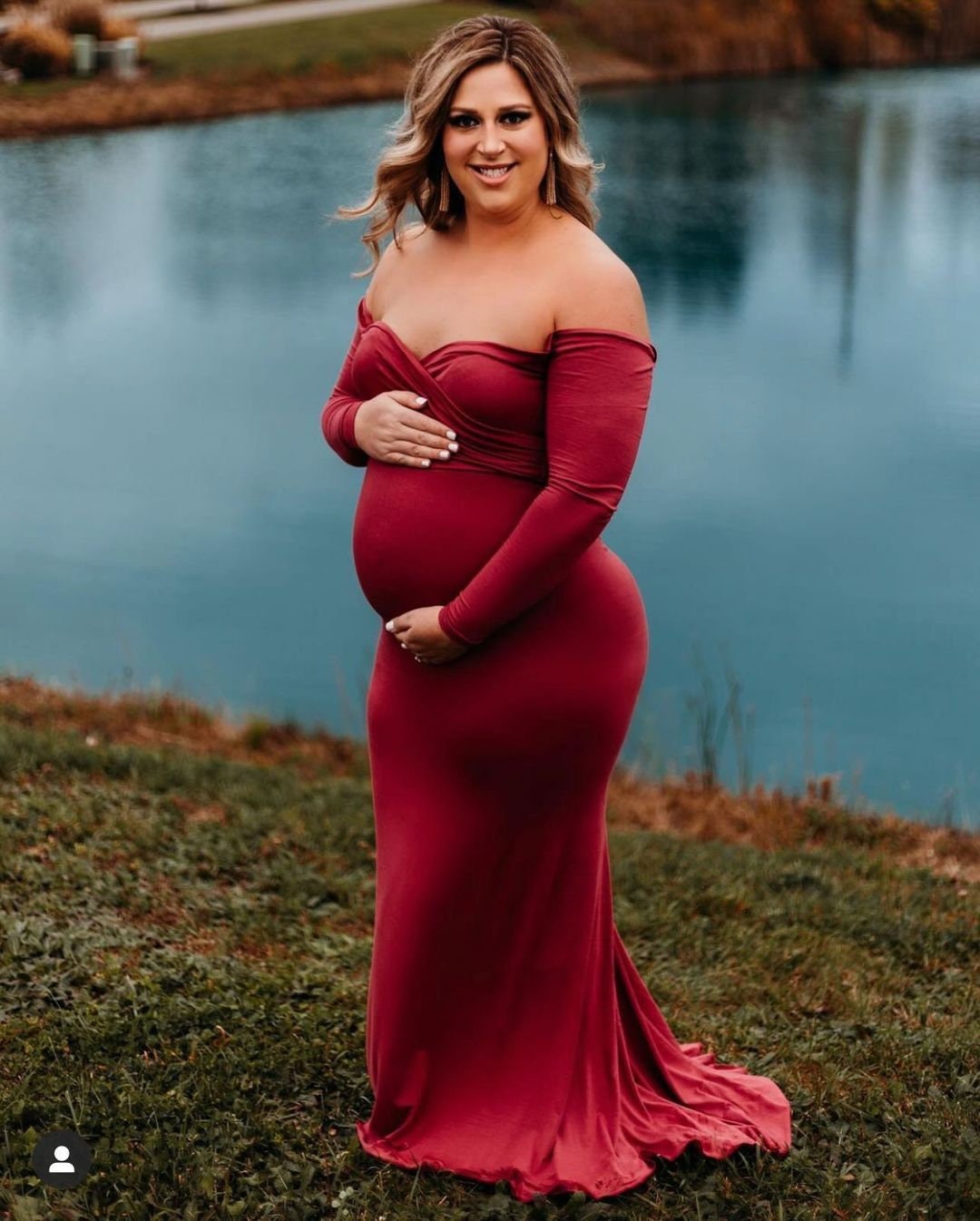 Cross Bust Maternity Dress with Long Sleeves
