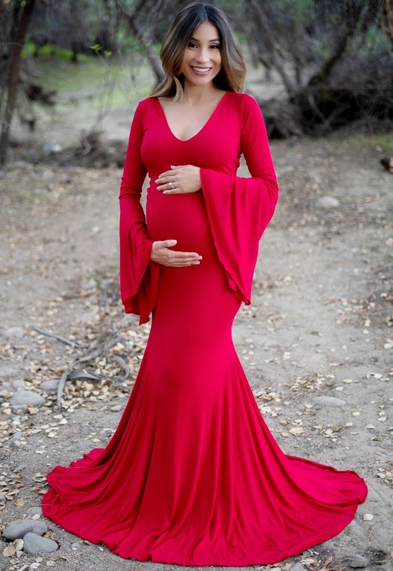 Bell Sleeve Flare Maternity Gown 