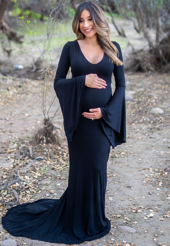 Long Tail Maternity Dresses Photography Props V-Neck Maxi Gown Cotton Dress  Pregnant Women Pregnancy Autumn Photo Shoot Clothes