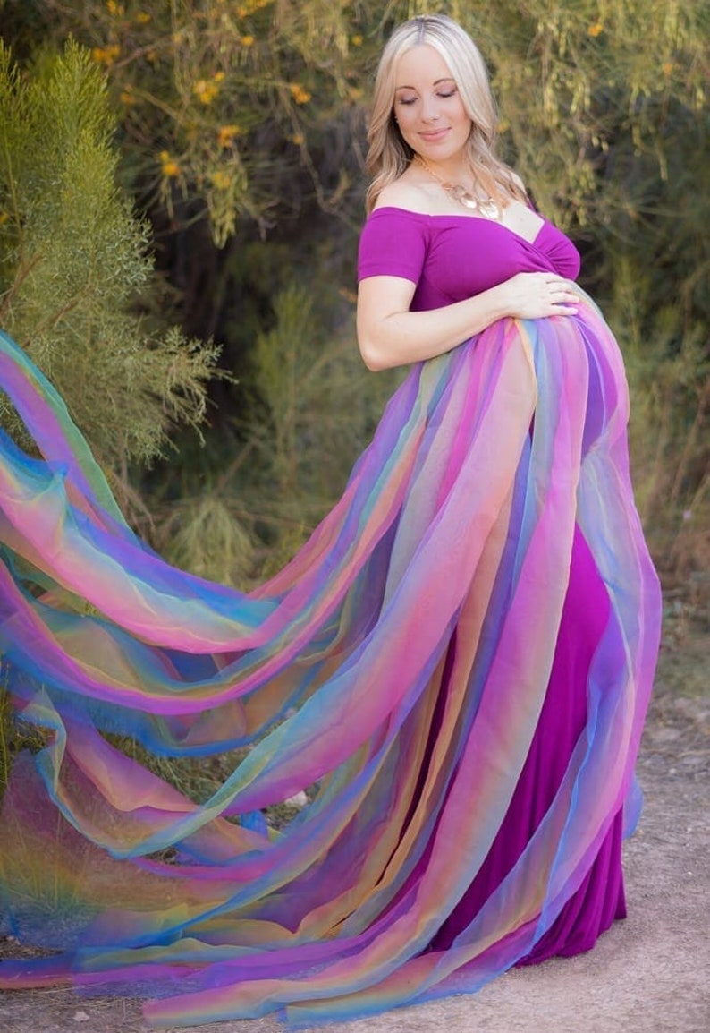 Off the Shoulder Sweetheart Rainbow Maternity Gown image 2