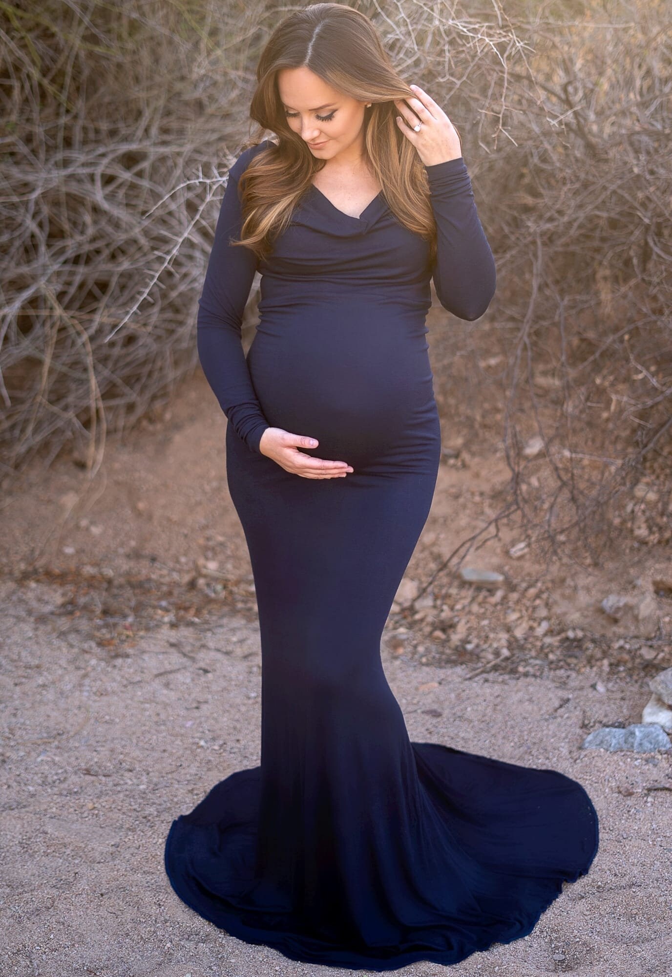 Navy blue long sleeve maternity dress deals