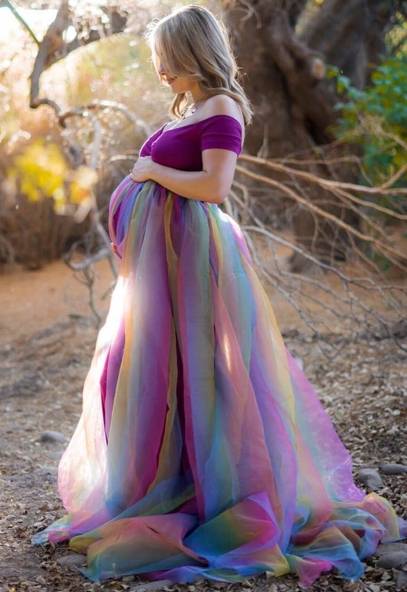 Off the Shoulder Sweetheart Rainbow Maternity Gown image 1