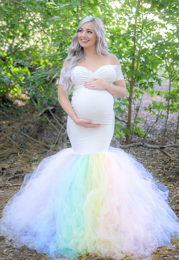 Rainbow Train Tulle Maternity Gown