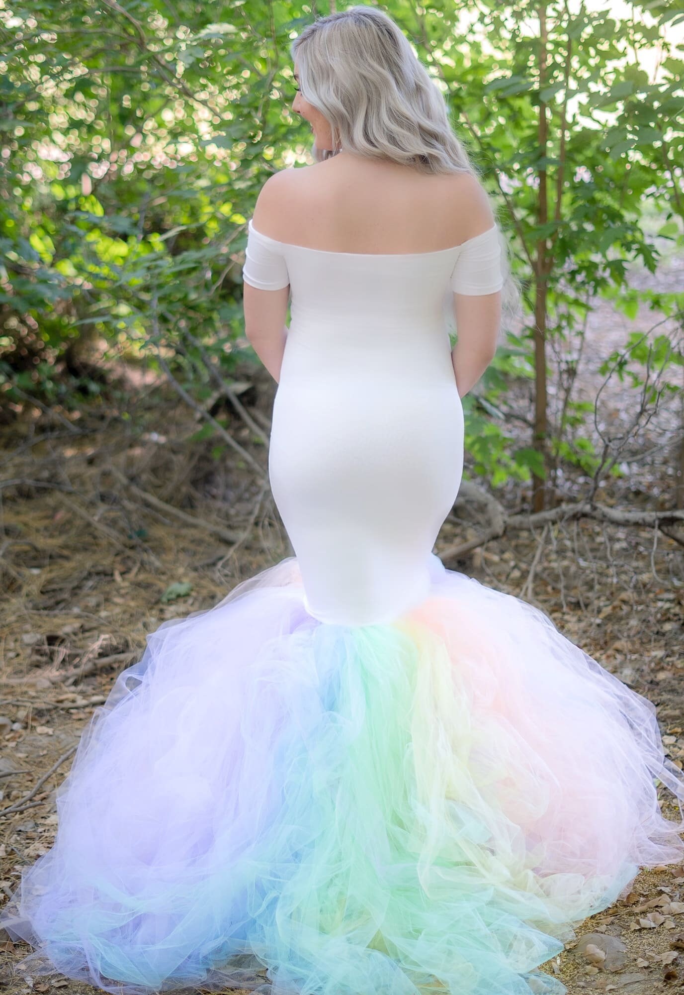 2020 Cute Colorful Women Tulle Robes Rainbow Tulle Dresses Bridal Maternity  Ruffled Tulle Dress Long Sleeve Sheer Party Dress349C