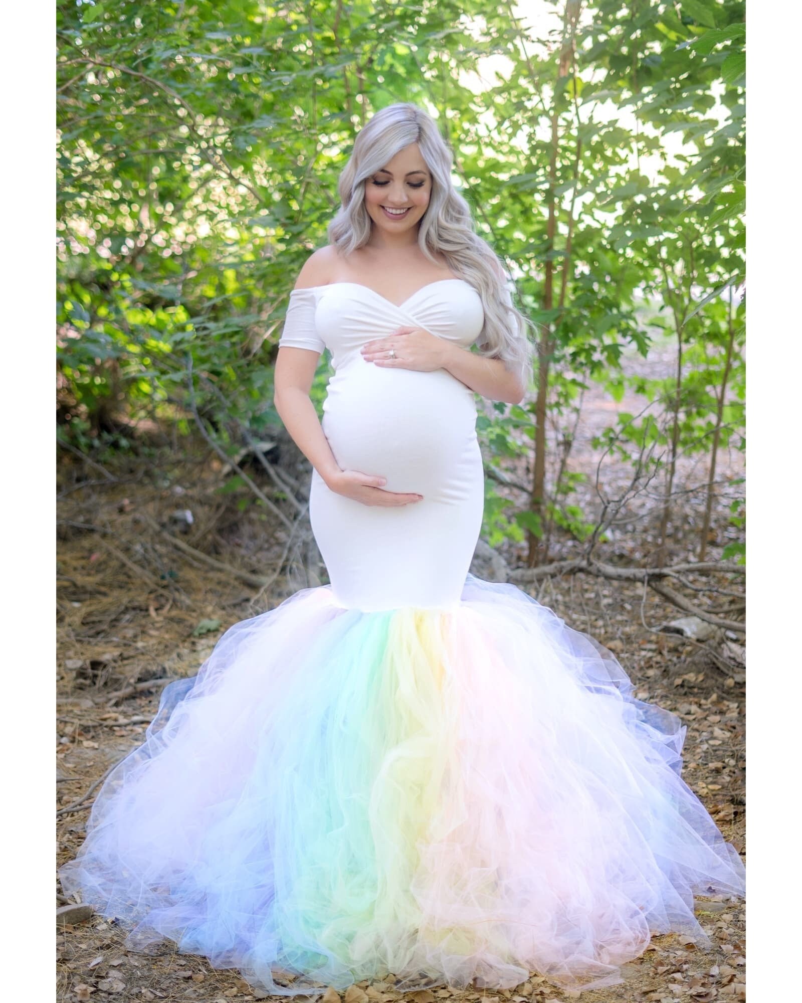 maternity rainbow striped maxi dress