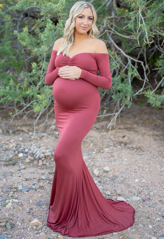 Buy Long Sleeves Scoop Sweetheart Neckline Mermaid Bottom Train Maternity  Dress/ Maternity Gown/ Pregnancy Photography/gender Reveal/baby Shower  Online in India - Etsy