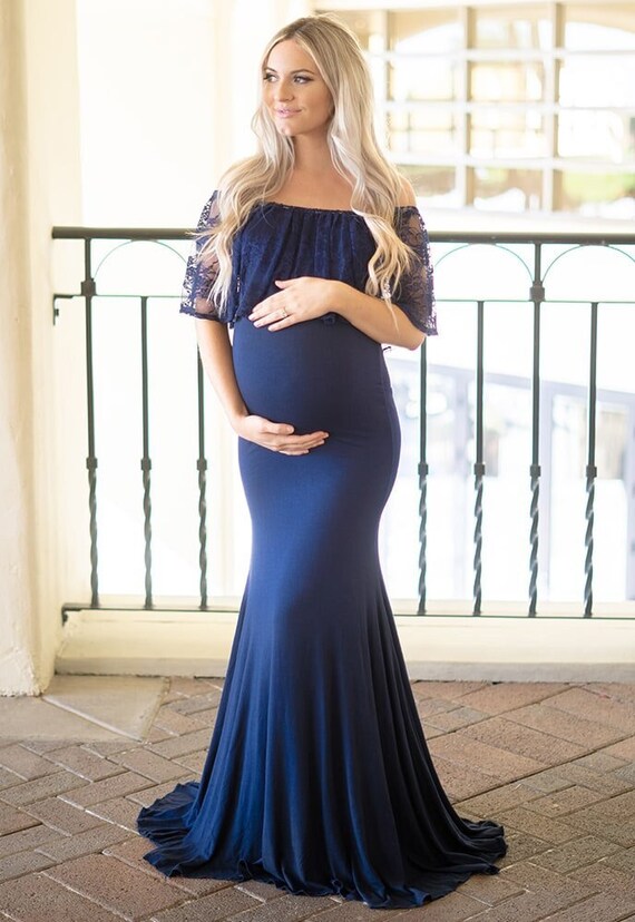 Lace off the Shoulder Flare Maternity Gown - Etsy