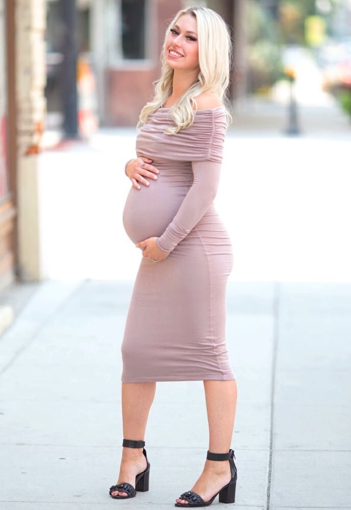 Cross Bust Maternity Dress with Long Sleeves