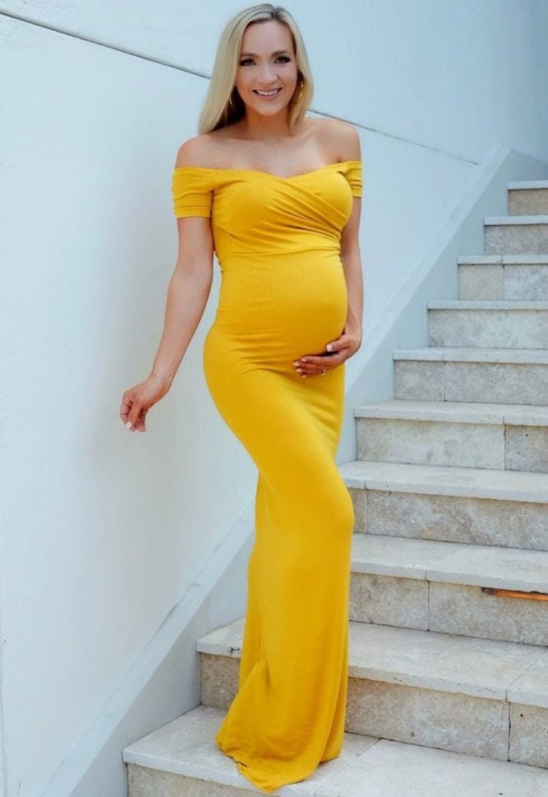 Yellow off shop shoulder maternity dress