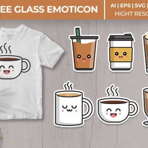 Coffee Glass Emoticon Craft Cute Bundles , svg png dxf pdf eps Layered by Color Cut File Clip Art Vector Graphic | Cooking Chef Kitchen Food