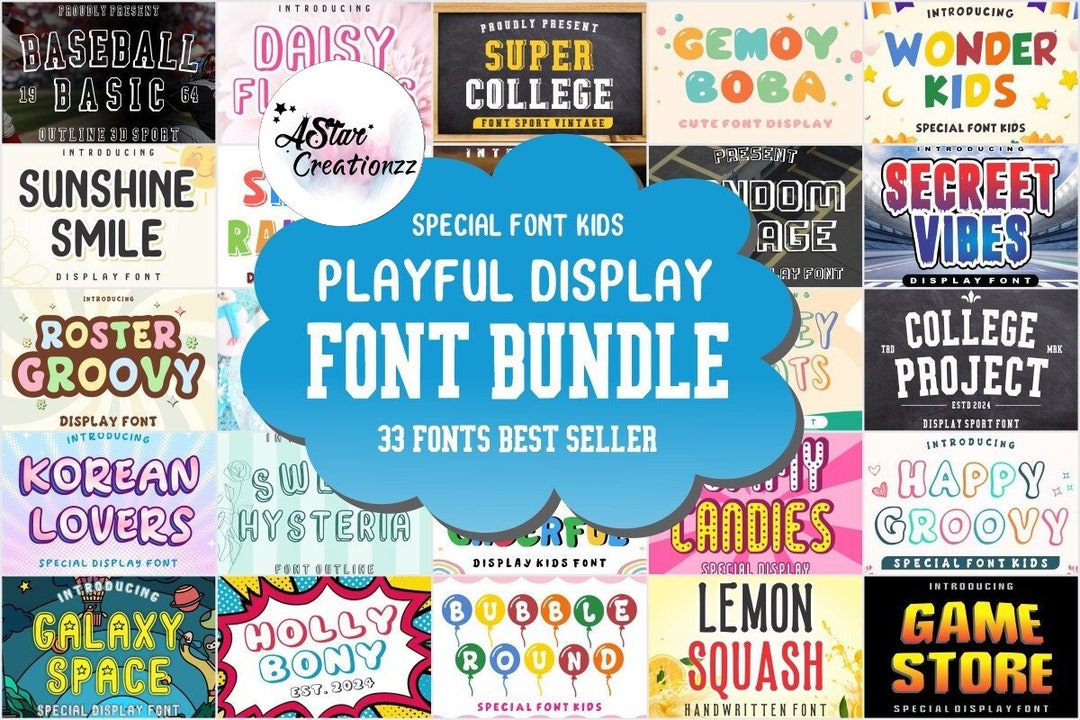 Playful Fun Display Font Bundle Fonts Bundle Collection Cute Fonts ...