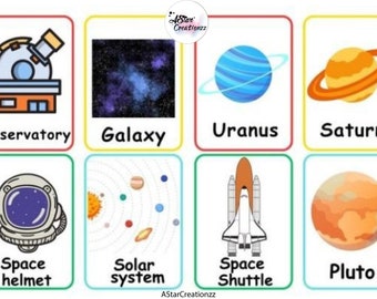 Space Flashcards for Kids,  Body Parts Flashcards, Homeschool Montessori Materials,  Printable Cards preschool Toys Flashcard