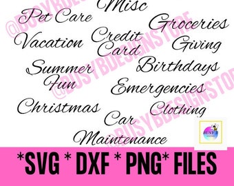 Paquete de presupuesto de sobres de efectivo SVG, DXF, PNG, Etiquetas, Presupuesto, Relleno de efectivo, Cricut, Silhoutte, Archivos cortados