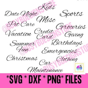 Paquete de presupuesto de sobres de efectivo SVG, DXF, PNG, Etiquetas, Presupuesto, Relleno de efectivo, Cricut, Silhoutte, Archivos cortados