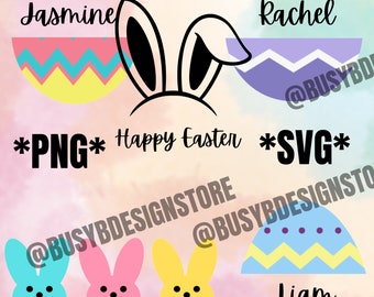 Monograma de nombre de vacaciones de Pascua PNG y SVG, archivos de corte DXF, conejito, personalizado, personalizado