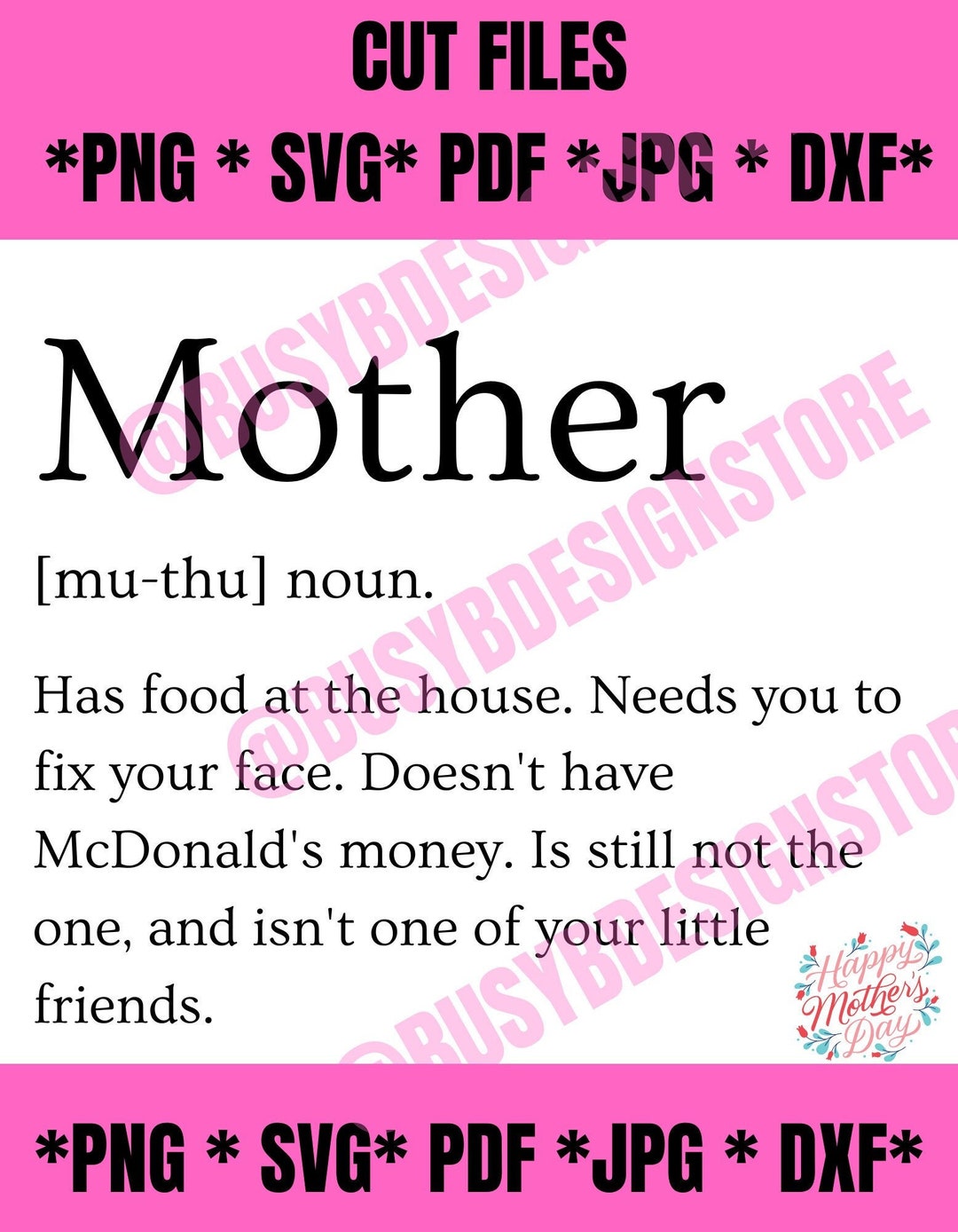 Mother Definition Noun Digital and Cut File Mother's Day, Holiday, Mom