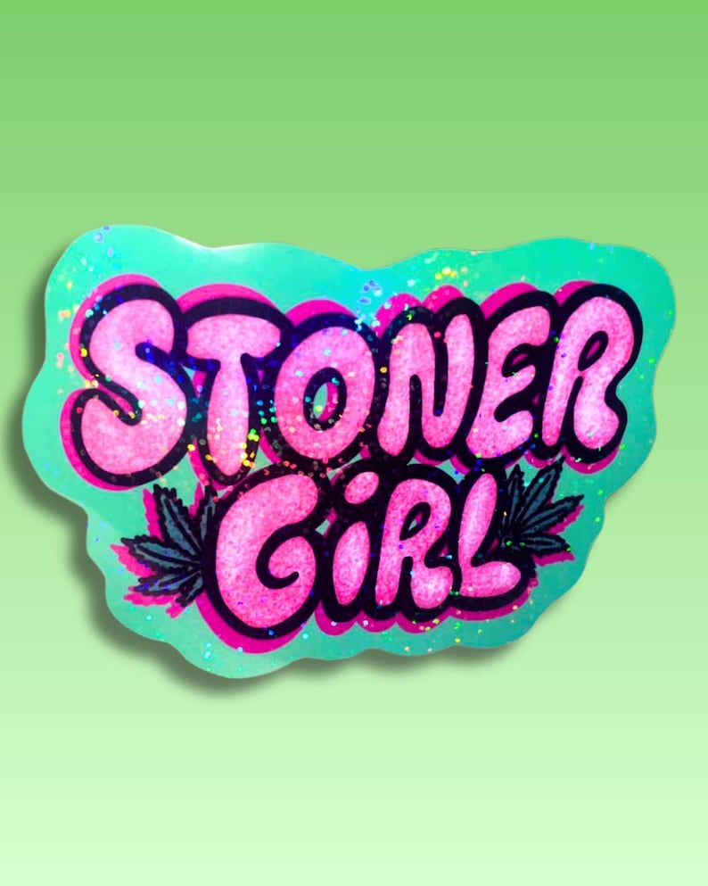 Stoner Lettering Stoner Girl Sticker | Cute Weed Girl Vinyl Sticker | Pink & Green 420 ...