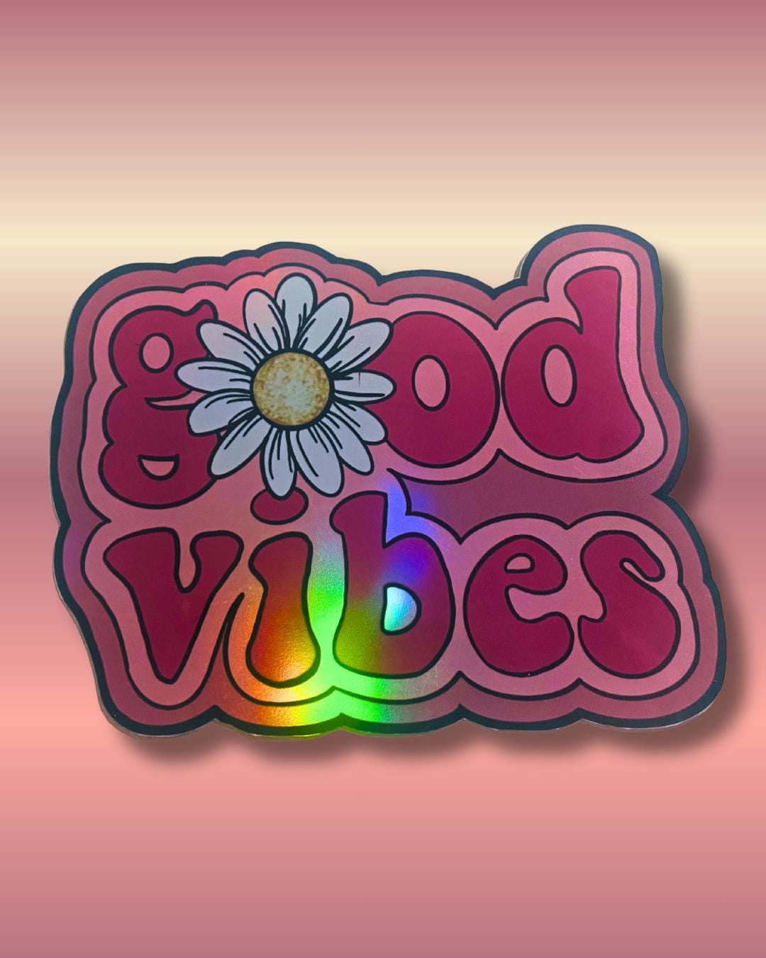 Pink Reflective “good Vibes” Vinyl Sticker | Groovy Retro Flower Decal ...