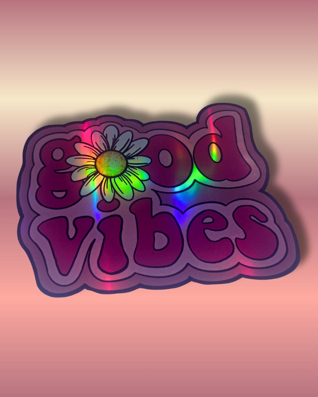 Pink Reflective “good Vibes” Vinyl Sticker | Groovy Retro Flower Decal ...