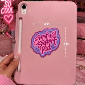 Emotional Support iPad Sticker | Funny Holographic Sticker |Cute Pink iPad Decal | Waterproof Vinyl Sticker |Tech Lover Gift |Tablet Sticker