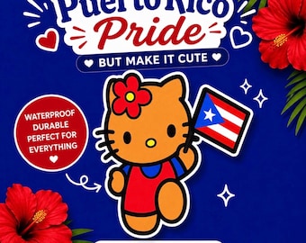 Puerto Rico H Kitty Sticker | Island Vibes Edition | Boricua Pride Kawaii Vinyl Sticker | Laptop, Water Bottle & Phone Case Decal