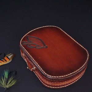 Carved Leather Fly Box, Leather Fly Wallet, Leather Fly Fishing Box, Custom Fishing Accessories Medium Brown