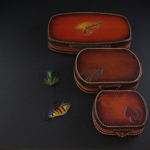 Carved Leather Fly Box, Leather Fly Wallet, Leather Fly Fishing Box, Custom Fishing Accessories image 1
