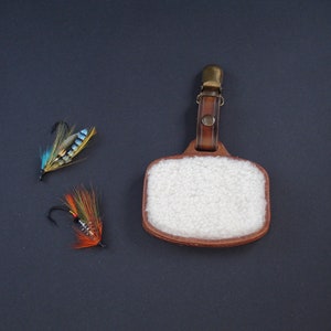 Almohadilla de mosca de cuero, parche de chaleco de pesca con mosca, parche de pesca hecho a mano, soporte de mosca de cuero