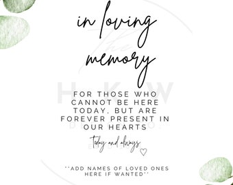 In Loving Memory, Remembrance sign wedding, minimalist sign, customizable, Digital Download