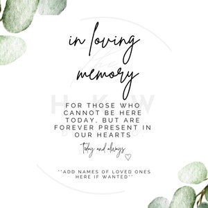 In Loving Memory, Remembrance sign wedding, minimalist sign, customizable, Digital Download