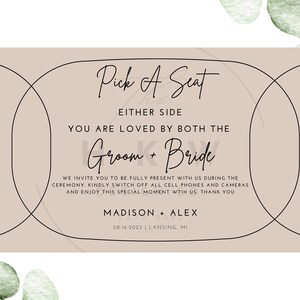 Pick A Seat, Not a side, Wedding Ceremony Sign, Unplugged ceremony, Modern Ceremony Sign, Simple Sign