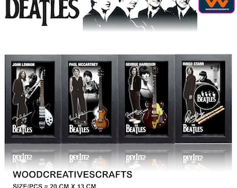Shadowbox Frame Mini Guitar Band in the World with THE BEATLES Tribute Merchandise,for gift andcollection.